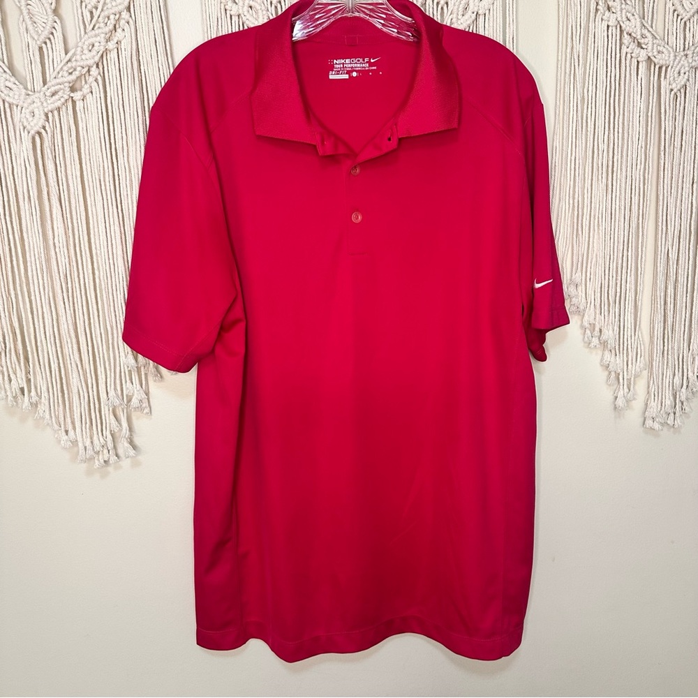Nike Men's Vibrant Red Polo Shirt Golf Dri-Fit